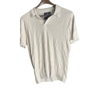 Hollister Mens Textured Knit Polo Shirt Tan Short Sleeve Size M